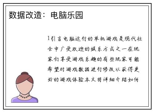 数据改造：电脑乐园